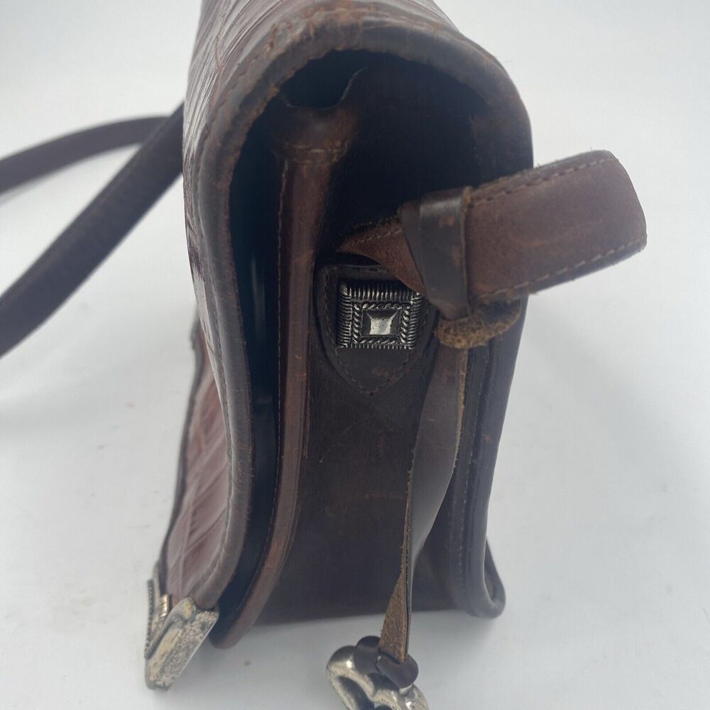 Vintage Brighton Leather Pebbled Brown Croc Embossed Shoulder Bag Purse - Picture 8 of 15